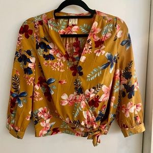 Tropical Floral Wrap Crop Summer Top